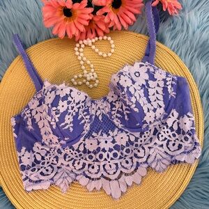 Victoria's Secret Dream Angels Purple aWhite Lace Bustier NEW 34B